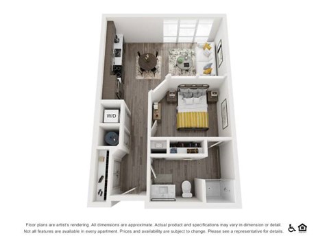 Floor plan for 1 bed, 1 bath, 595 sqft